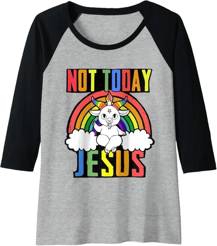 Vista 10 de Not Today Jesus - Camiseta de béisbol raglán con diseño de Baphomet LGBTQ, Negro, S