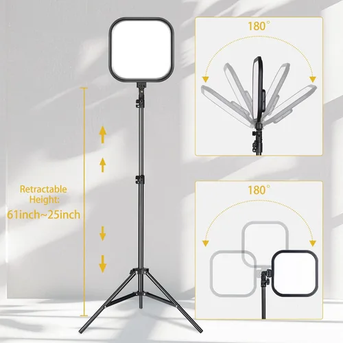 Vista 5 de Paquete de 2 luces LED de video, luz de estudio de 15 W, temperatura de color de 2500-8500 K con soporte de trípode y soporte para teléfono