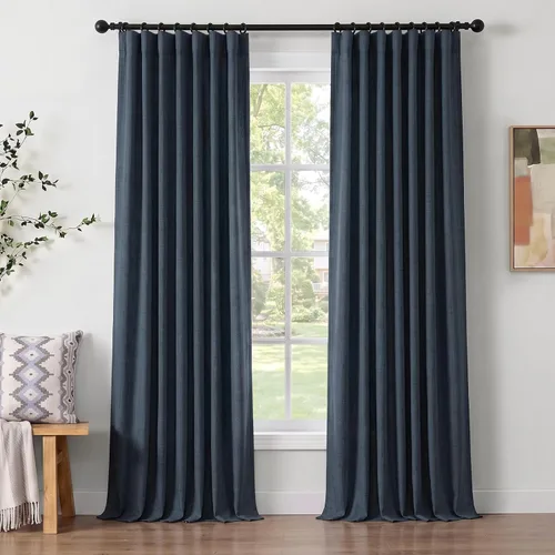 Vista 48 de INOVADAY Cortinas 100% opacas para dormitorio, cortinas opacas de color rosa bebé de 90 pulgadas de largo, cortinas opacas de lino con anillos