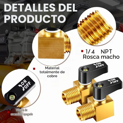 Vista 3 de Válvula de compresor de aire Tondiamo, válvula de drenaje de tanque de aire de bola de metal mini tipo de latón, 1/4 pulgada NPT macho x NPT hembra