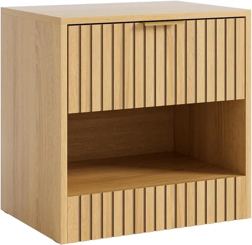 Vista 9 de Mesita de noche pequeña, mesita de noche moderna, mesita de noche con cajón y estante abierto, diseño de cubo, mesa auxiliar pequeña