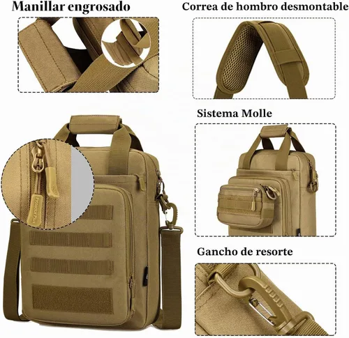 Vista 5 de CamGo Maletín táctico resistente bolso de mensajero de hombro militar ligero para hombre Marrón