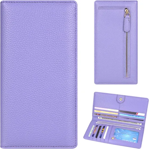Vista 33 de Billetera para mujer, billetera RFID extradelgada, bolso plegable de cuero, con 11 ranuras para tarjetas y ventana de identificación, lindo monedero