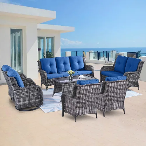 Vista 42 de Belord Mesa auxiliar pequeña para exteriores, mesa de mimbre de vidrio templado, mesa de centro impermeable para patio, mesa auxiliar de ratán