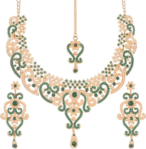 Vista 170 de Conjunto precioso de collar con look real Indian Bollywood, maravillosamente decorado, conjunto de collar adornado para mujer.