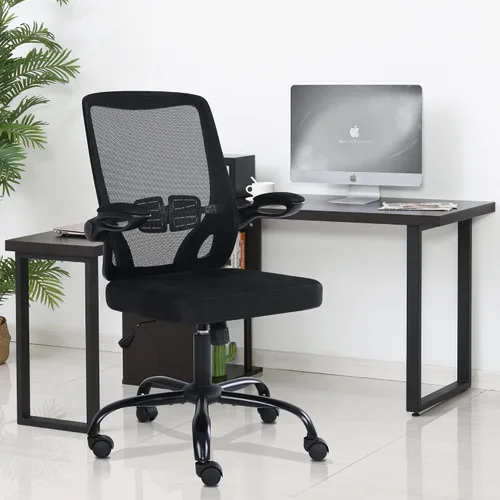 Vista 2 de Silla de oficina de malla ergonómica para el hogar, silla de computadora, reposacabezas ajustable con brazos abatibles, soporte lumbar, silla