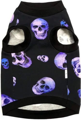 Vista 4 de Hairless Cat - Camiseta elástica de algodón con calaveras moradas para gatos Sphynx (L)
