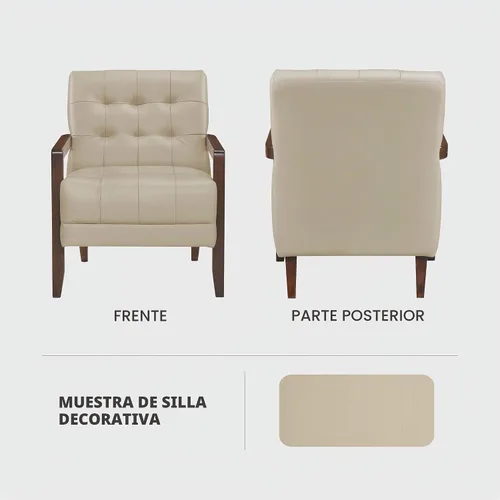 Vista 6 de Lexicon - Silla decorativa moderna, de lujo, de piel genuina, para sala de estar, con cojines capitonados, sillón con estructura de madera maciza