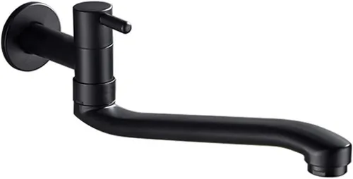 Vista 7 de Grifo de agua fría negro montado en la pared lavadora fregona piscina jardín grifos (8.3 in)