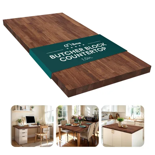 Vista 10 de Bme Hevea Encimera de Bloque de Carnicero de Madera Maciza, Superficie de Mesa de Bloque de Carnicero Sin Terminar para Bricolaje Lavadora