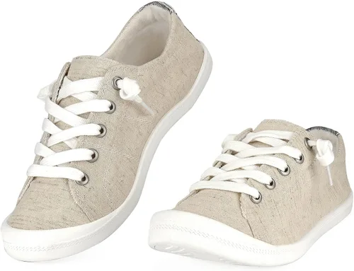 Vista 2 de Hxlber Tenis bajos para mujer, puntera redonda, cómodos, casuales, de lona, tenis de moda para caminar para mujer