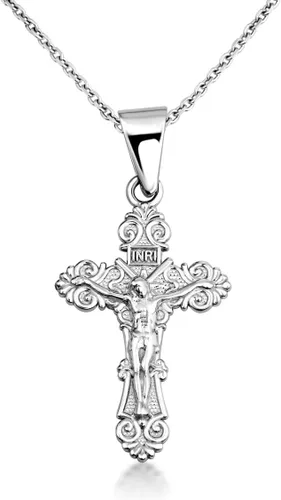 Vista 8 de 10K/14K Yellow, Rose, or White Gold 1" Floral INRI Crucifix Jesus Cross Necklace A. Oro amarillo
