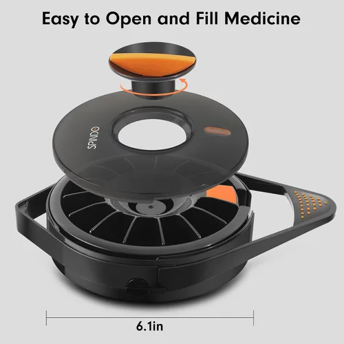 Vista 5 de Fullicon - Organizador semanal de pastillas con 14 compartimentos grandes y cerradura a prueba de niños, dispensador de medicinas Spindo - Dispensa