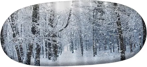Vista 3 de XISUNYA Mantel ajustable ovalado de poliéster con bordes elásticos de bosque, con estampado de nieve de invierno en árboles, se adapta a mesas