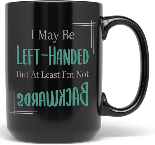 Vista 6 de PixiDoodle Taza de café para zurdos – Divertido día de zurdos (11 onzas, negro)