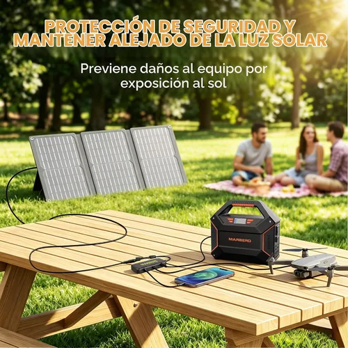 Vista 6 de MARBERO Generador solar de 155 Wh con panel solar incluido Estación de energía portátil de 30 W, 100 W, 150 W, sobretensión, multisalida, generador