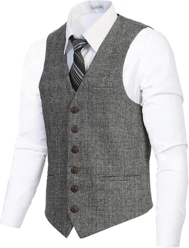 Vista 21 de Gioberti Chaleco formal de tweed a cuadros con 6 botones para hombre 1 - Carbón espiguilla.