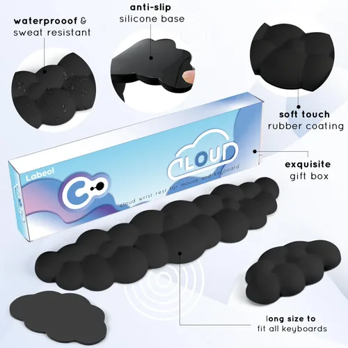 Vista 6 de Reposamuñecas Cloud para teclado de computadora con base antideslizante, extensión ergonómica de espuma viscoelástica para muñecas para escritura