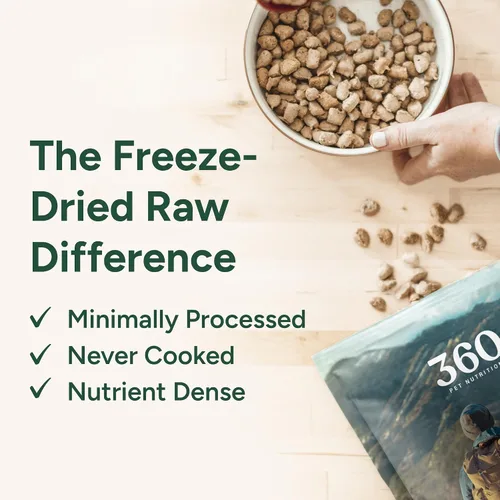 Vista 2 de 360 Pet Nutrition Alimento crudo liofilizado para perros – Receta de carne de res con hígado y órganos, alta proteína con omega-3, frutas, verduras