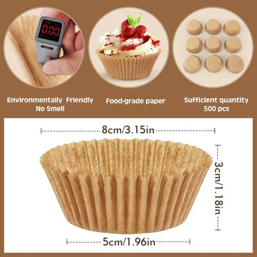 Vista 2 de Bake Choice - 500 forros naturales estándar para cupcakes para hornear, envoltorios de cupcakes de grado alimenticio, antiadherentes, a prueba
