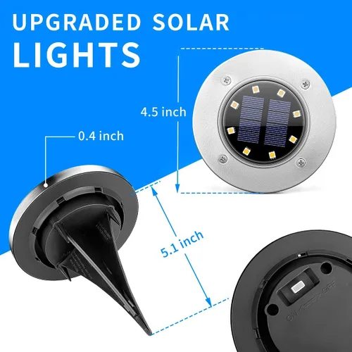 Vista 6 de SOLPEX Luces solares impermeables para exteriores, paquete de 8 luces solares para suelo, luces solares de jardín, iluminación de paisaje
