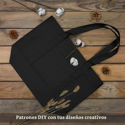 Vista 4 de TOPDesign Paquete de 1 bolsa de lona con bolsillo externo, bolsa de compras reutilizable para comestibles, cierre de cremallera superior, artículos