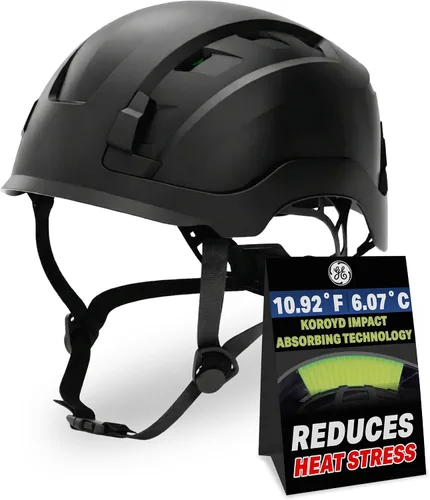 Vista 15 de GE Safety Helmet, Impact Absorbing Tech, Adjustable Ratchet, ANSI Type 1, Memory Foam Padding, Hard Hats Protection, Chin Strap, Class C (Vented) &