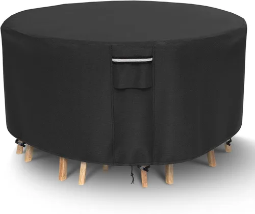 Vista 7 de Fundas redondas para muebles de patio, 500D resistentes al agua, resistentes a los rayos UV, para mesa y sillas redondas de comedor al aire libre
