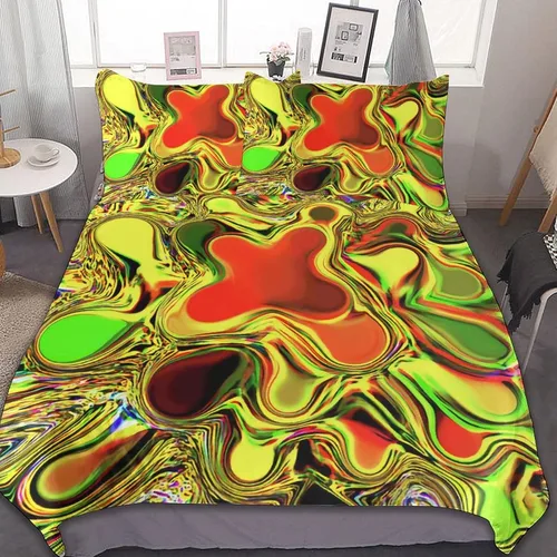 Vista 16 de Juego de 3 piezas de edredón neón que brilla en la oscuridad, funda de almohada de microfibra con cremallera para cama matrimonial, Queen