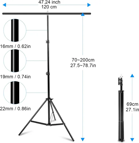 Vista 6 de Meking Soporte de fondo para fotos en forma de T, 4 x 6.5 pies/3.9 x 6.6 ft, sistema de soporte de fondo portátil con 2 abrazaderas de resorte