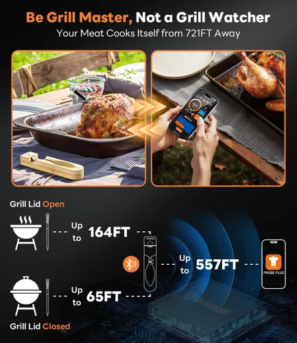 Vista 2 de Beelicious Pro Termómetro inalámbrico para carne, sonda inteligente Bluetooth estable con precisión de ±1.8℉, respuesta rápida de 0.5s y batería