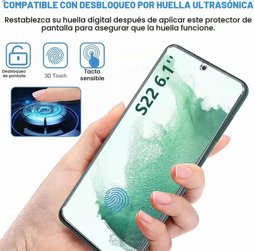 Vista 4 de Protector de pantalla (paquete de 3) para Samsung Galaxy S22 5G, vidrio templado 9H, compatible con huellas dactilares ultrasónicas, transparente