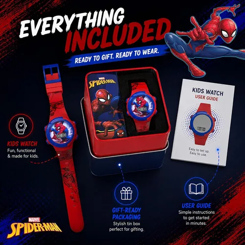 Vista 7 de Marvel Spider-Man Kids Watches – Digital Display, Interactive Features, Adjustable Strap, Vibrant Spider-Man Graphics, Durable for Active Kids Azul