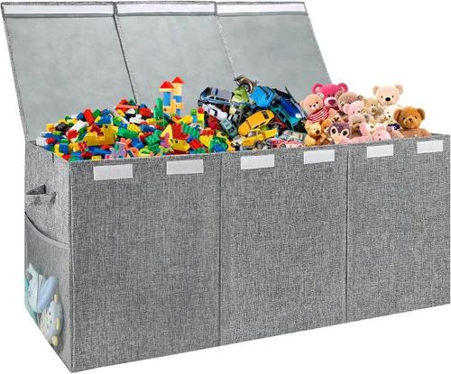 Vista 9 de Caja de juguetes XL - Contenedores de almacenamiento de juguetes con tapas, baúl plegable para niños y niñas, organizador de juguetes grandes