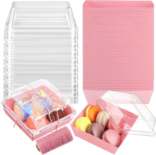 Vista 20 de Jetec Paquete de 50 Cajas de Charcutería con Tapas Transparentes y Cuerda de 4 Pulgadas Cajas Desechables Cuadradas para Postres con Tapas para Negro