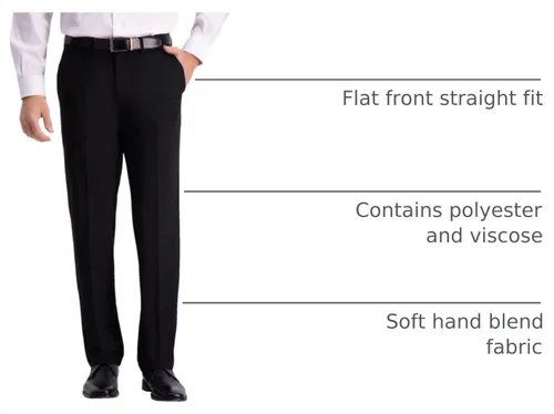 Vista 4 de J.M. Haggar - Pantalón de vestir para hombre, elástico en 4 direcciones, corte recto, parte delantera plana Negro