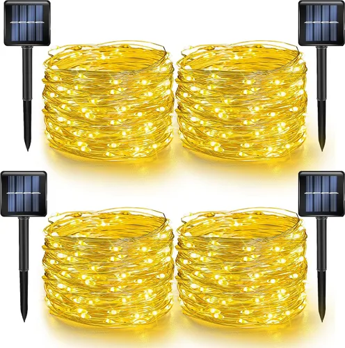 Vista 9 de Dazzle Bright Paquete de 2 tiras de luces solares para exteriores, total de 80 pies, 240 luces LED solares impermeables, 8 modos, luces de alambre