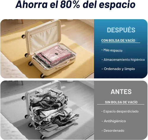 Vista 5 de UPGOGO Bolsas de vacío de viaje para equipaje con bomba eléctrica portátil, bolsas de sellado al vacío para ropa, cubos de embalaje de compresión