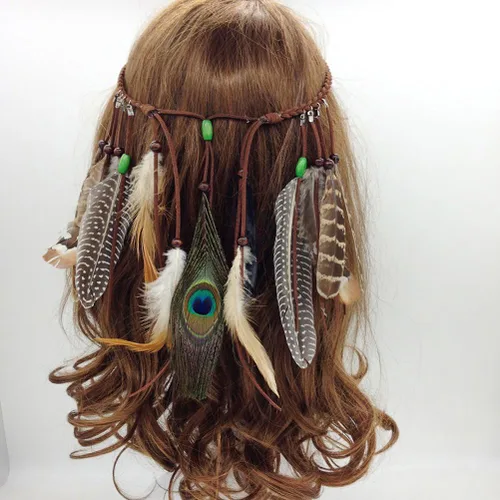 Vista 2 de eliffete trenzada Diademas de plumas de la mujer Boho borlas de fiesta pelo banda Headwear