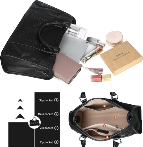 Vista 6 de Iswee Bolso de mano para mujer, bolso de hombro genuino, bolsos de cuero Hobo, bolsos cruzados, bolso vintage