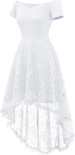 Vista 2 de Dressystar Vestido skater de manga corta con hombros descubiertos para mujer vestido de cóctel acampanado vestido de encaje floral para fiesta