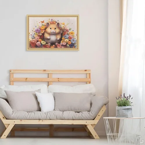 Vista 6 de Rompecabezas de madera de 500 piezas con estampado de flores de hámster, con bolsa de almacenamiento con partición del alfabeto, fácil de resolver
