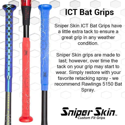 Vista 4 de SNIPER SKIN Baseball & Softball Bat Grip - Replacement Bat Grip Wrap - Easy to Install, Strong, Waterproof, Tacked for Performance Sombra negra