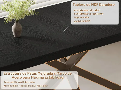 Vista 9 de Mesa de comedor extensible para mesa de cocina de 4, 6, 8,55 a 70 pulgadas, color negro