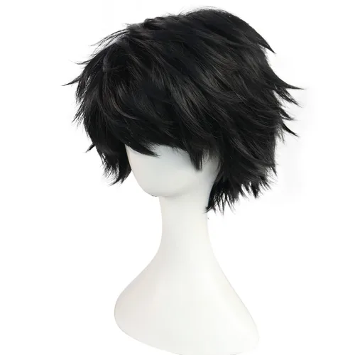 Vista 4 de BESTBEL Peluca corta negra para hombre, pelucas de cosplay negras, peluca Negro