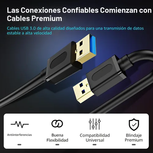 Vista 4 de Cable USB 3.0 Macho a Macho 1 pie, Cable USB a USB con Conector Chapado en Oro para Carcasas de Disco Duro, Reproductor de DVD, Enfriador de Laptop