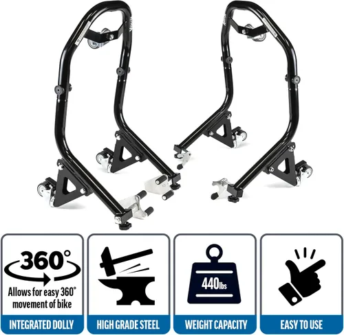 Vista 3 de Soportes de elevación para motocicleta con ruedas Dolly, horquilla delantera y accesorios de elevación de carrete trasero, compatibles con Suzuki