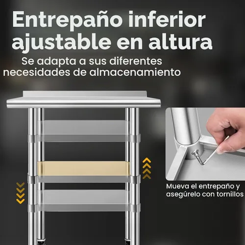 Vista 4 de VIVOHOME - Mesa de trabajo de acero inoxidable de 24 x 18 pulgadas con protector contra salpicaduras y ruedas