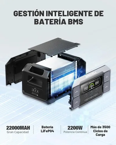 Vista 3 de GRECELL Estación de Energía Portátil 2200W Generador Solar 1126Wh Paquete de Batería LiFePO4 con Carga AC de 1200W y Carga Solar de 800W, Carga