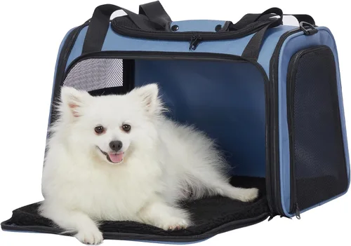 Vista 13 de PETSFIT Transportador de mascotas aprobado por aerolíneas con alfombrilla extensible, transportador de perros para perros pequeños, aprobado por